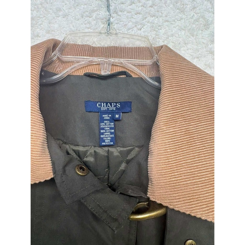 Chaps Olive Green Barn Jacket Corduroy Collar Lobster Claw Clasp Women Medium - Picture 8 of 9
